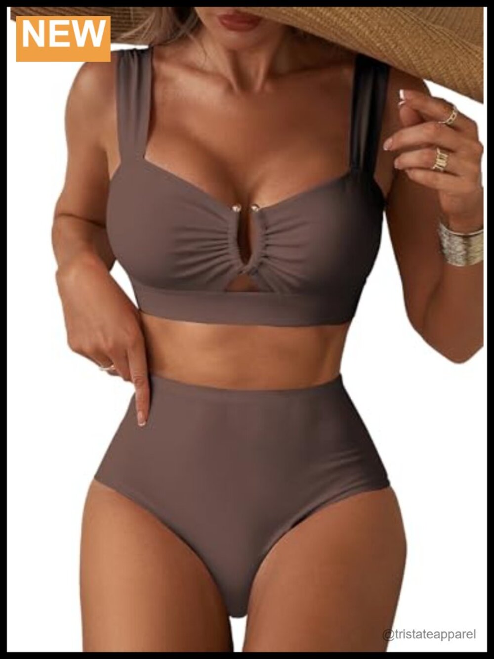 High Waisted 2 Piece U Wire Cutout Bikini Set Push Up